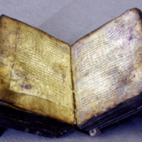 The Archimedes Palimpsest in 1999 bound and open to fols. 103v-105r